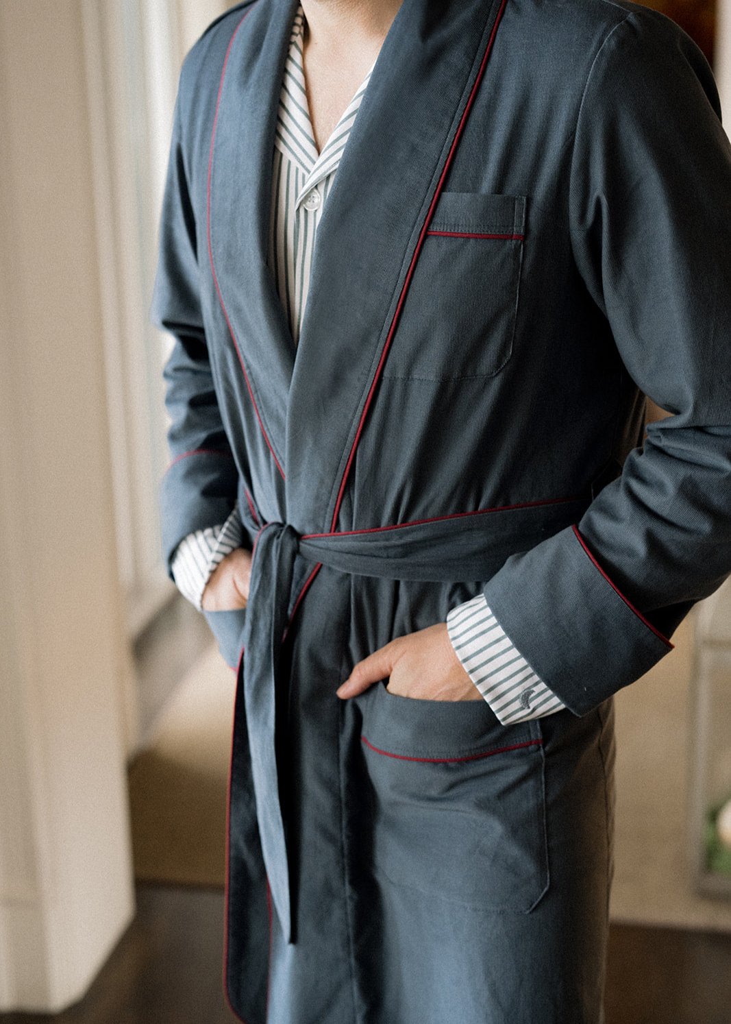 Peignoir homme bleu foncé bordeaux