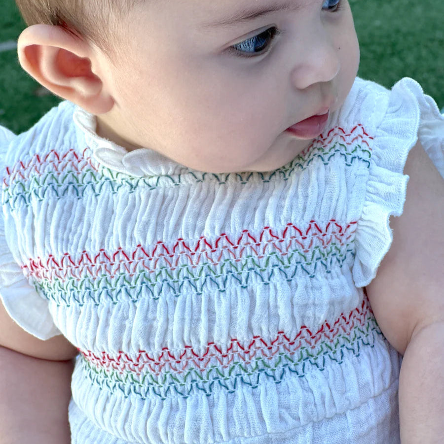 Pelele Sin Mangas Blanco Smock Multicolor