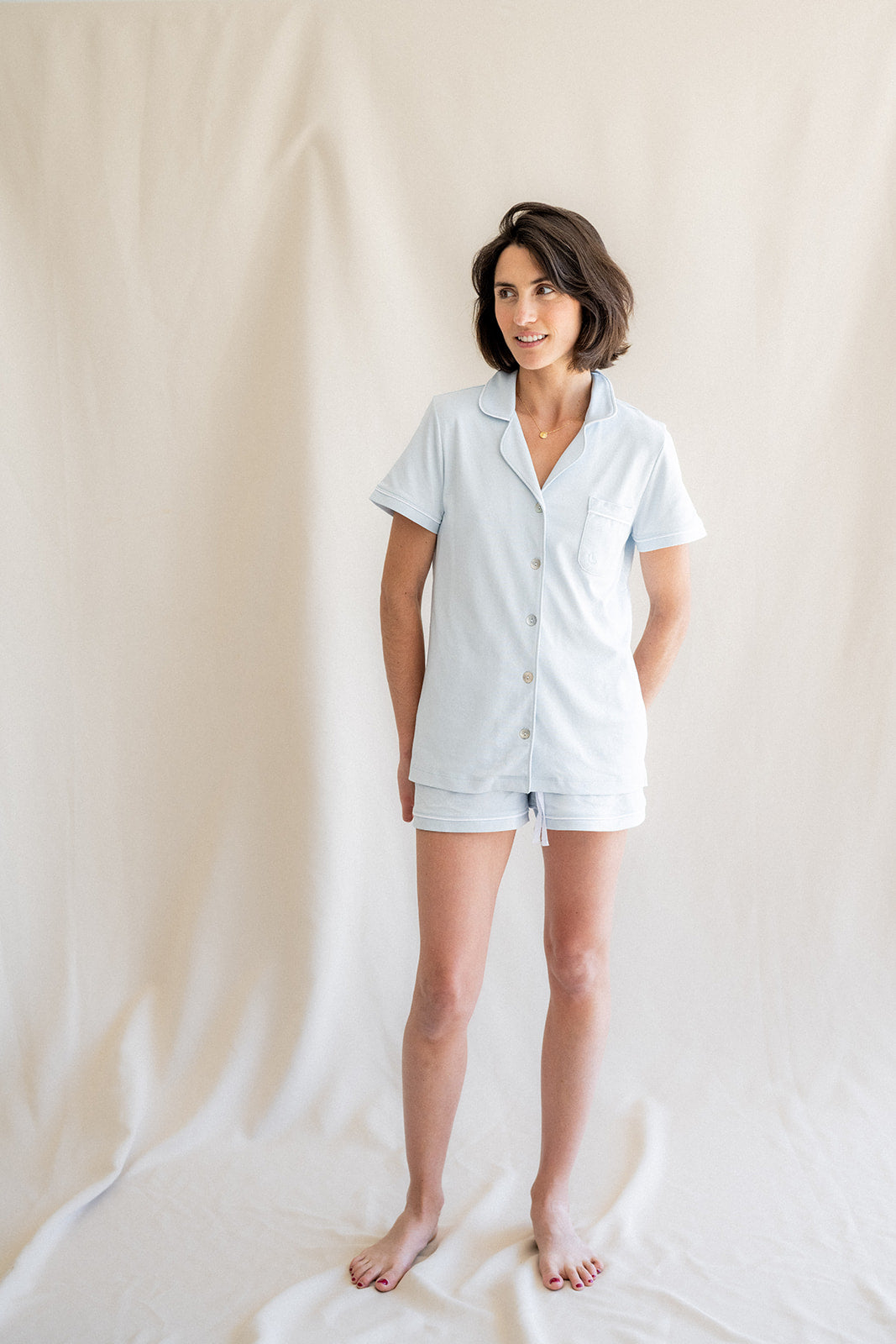 Pyjama chemise courte bleue pour femme