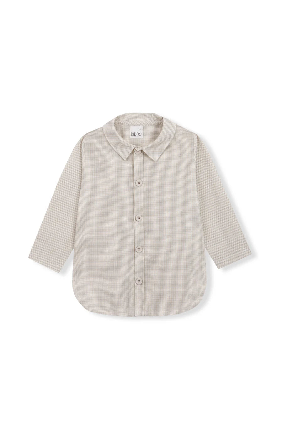 Chemise à col rond vichy beige
