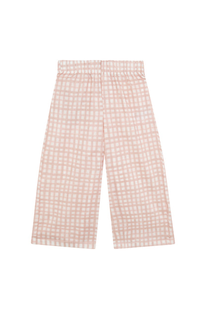 Pantalon long pour fille en vichy rose et fleurs