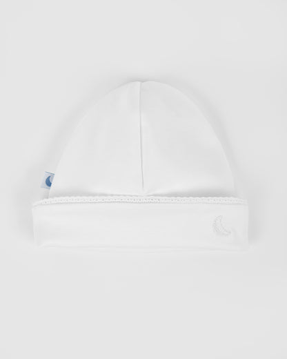 Bonnet bébé à rayures blanches brodées