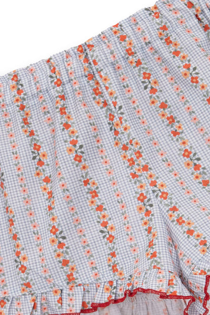 Short Vichy bleu à fleurs rouges