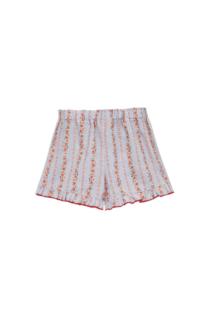 Short Vichy bleu à fleurs rouges