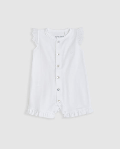 Pyjama bébé court à rayures blanches brodées