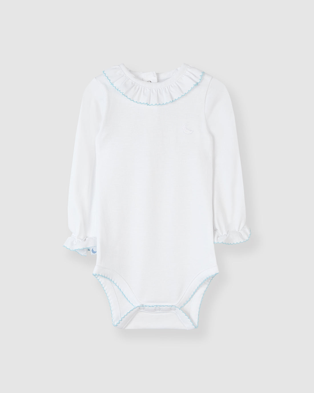 Blue Ruffle Neck Bodysuit