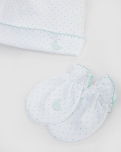 Pack bonnet et mitaines - Pois bleus