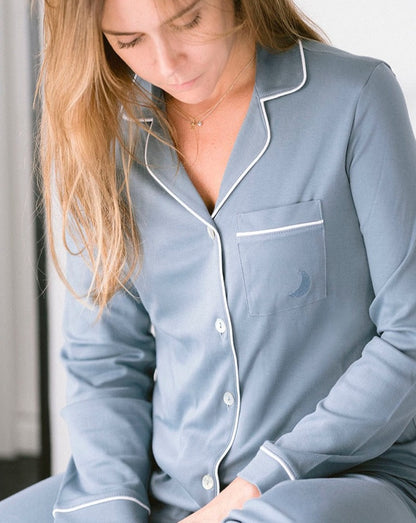 Pyjama chemise bleu foncé pour femme